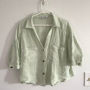 Zara linen button down cropped shirt